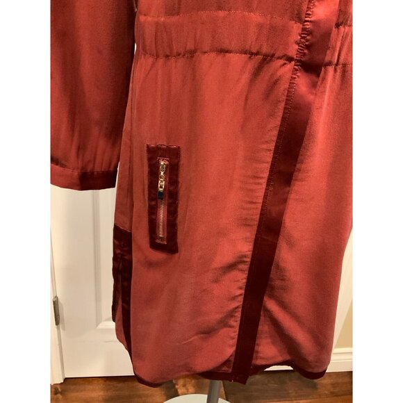 Juliette Longuet Maroon Zip-Up Dress W/ Pockets & Long Sleeves, Size 2 - Picture 4 of 12
